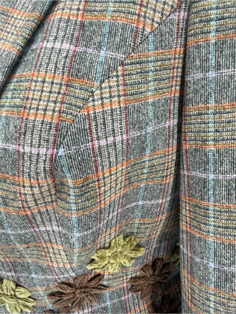 ETRO Plaid Floral-Appliqué Women's Blazer Jacket - Brown Multicolor sz44 - Picture 11 of 14